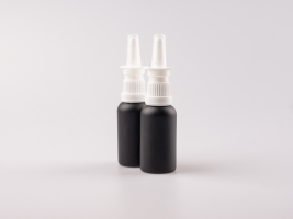 Schwarzglasflasche 30ml, mit Nasenspray OV